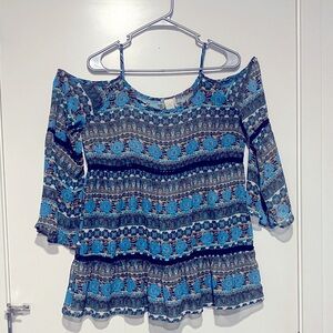 Paper Crane Blue and Black Floral Blouse